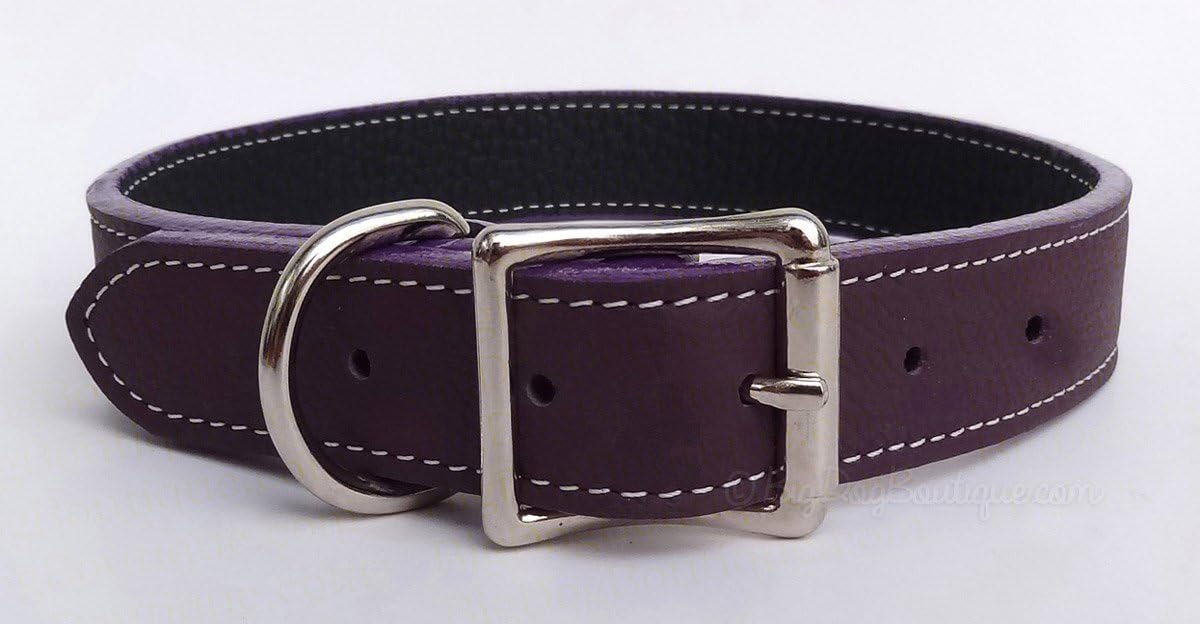 Luxury Italian Leather Tuscany Dog Collar - Eggplant Purple - 22