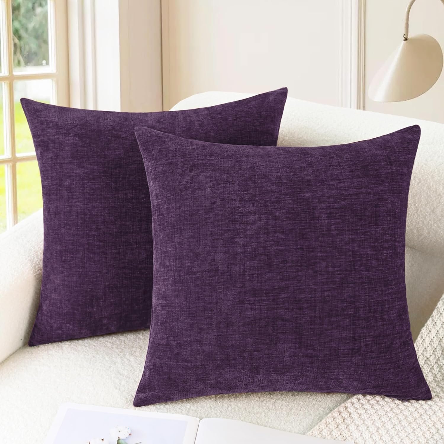 CaliTime Throw Pillow Covers Decorative 18 X 18 Inches Pack of 2 Cozy Chenille...