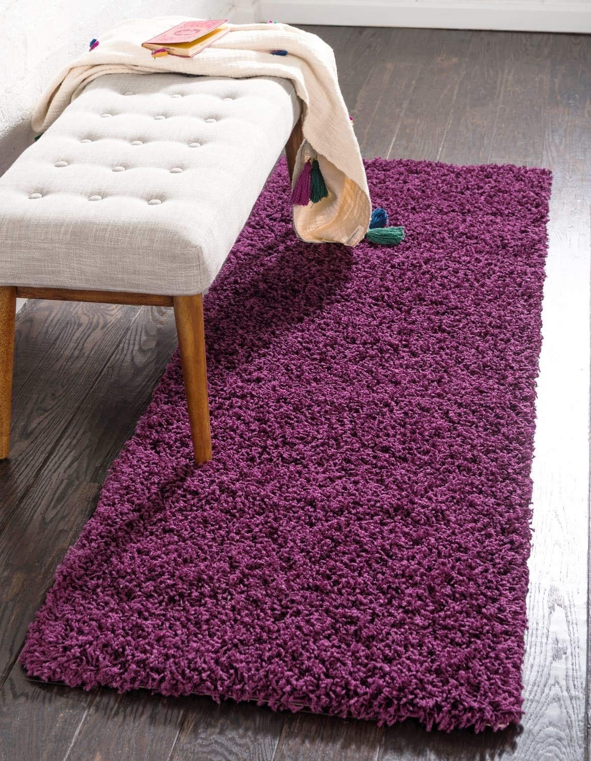 Unique Loom Solid Shag Collection Area Rug (2' 6" x 16' 5" Runner, Eggplant...