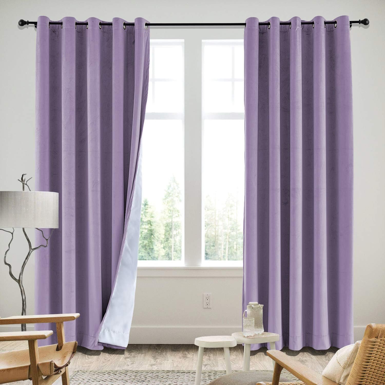 cololeaf Grommet Velvet Curtain Panel Drapery with Blackout Lining Window...