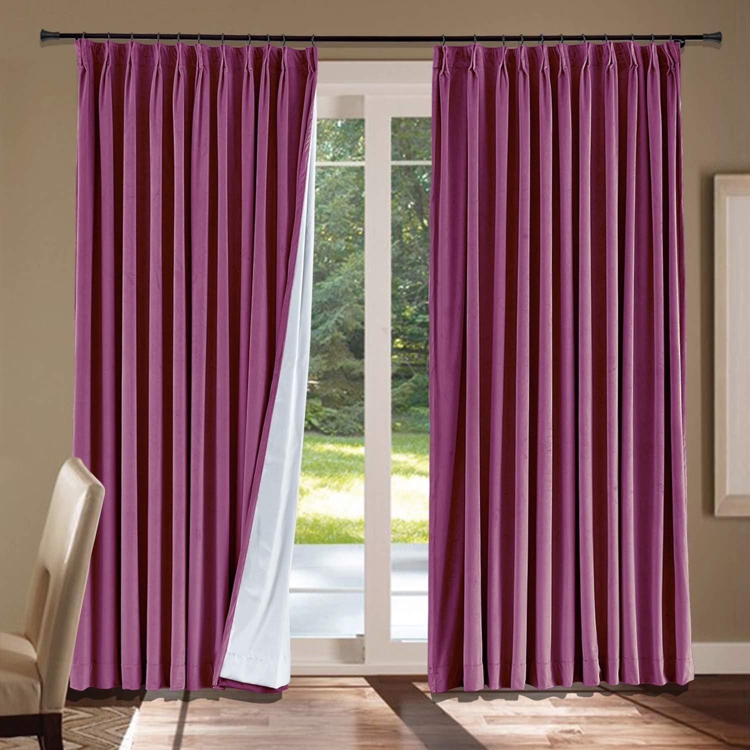 cololeaf Extra Wide Velvet Curtains Pinch Pleat Blackout Lined Curtain Thermal...