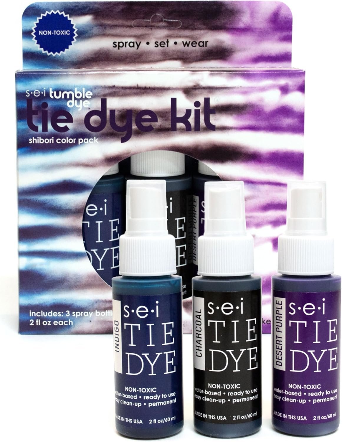 S.E.I. Shibori Tie Dye Kit 3 Pack: Pre-Mixed Spray Tie Dye Kit, Easy-to-Use,...