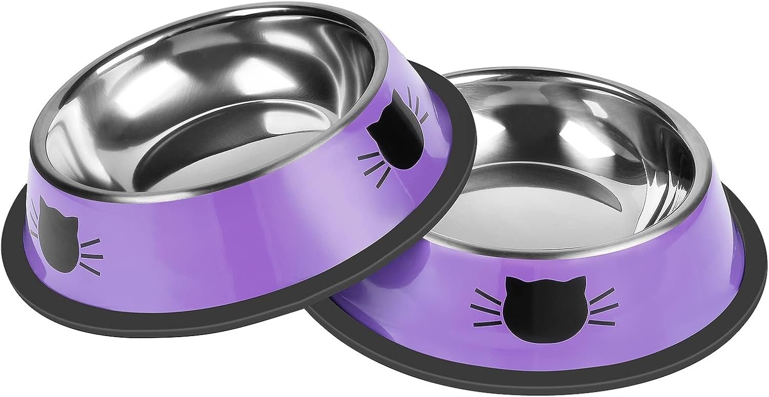 Serentive 2 Pcs Non-Slip Stainless Steel Small Cat Food Bowls - Unbreakable, 7...