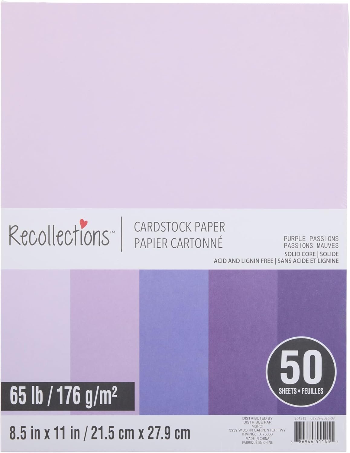 Recollections 50 Sheets 8.5” x 11” Purple Passion Cardstock Paper - Acid and...