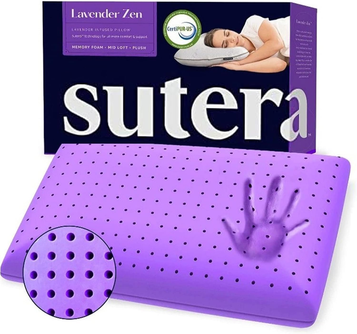Sutera - Cooling Lavender Zen Memory Foam Pillow for Sleeping - Essential...