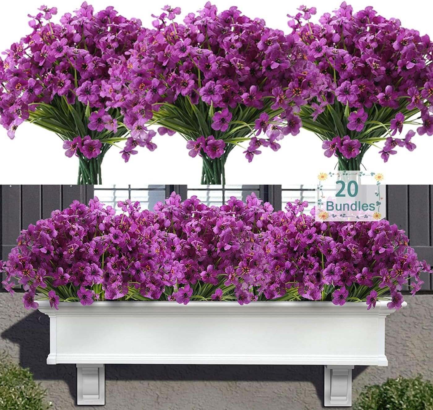 20 Bundles Artificial Flowers for Outdoors, UV Resistant Fake Realistic Flowers...