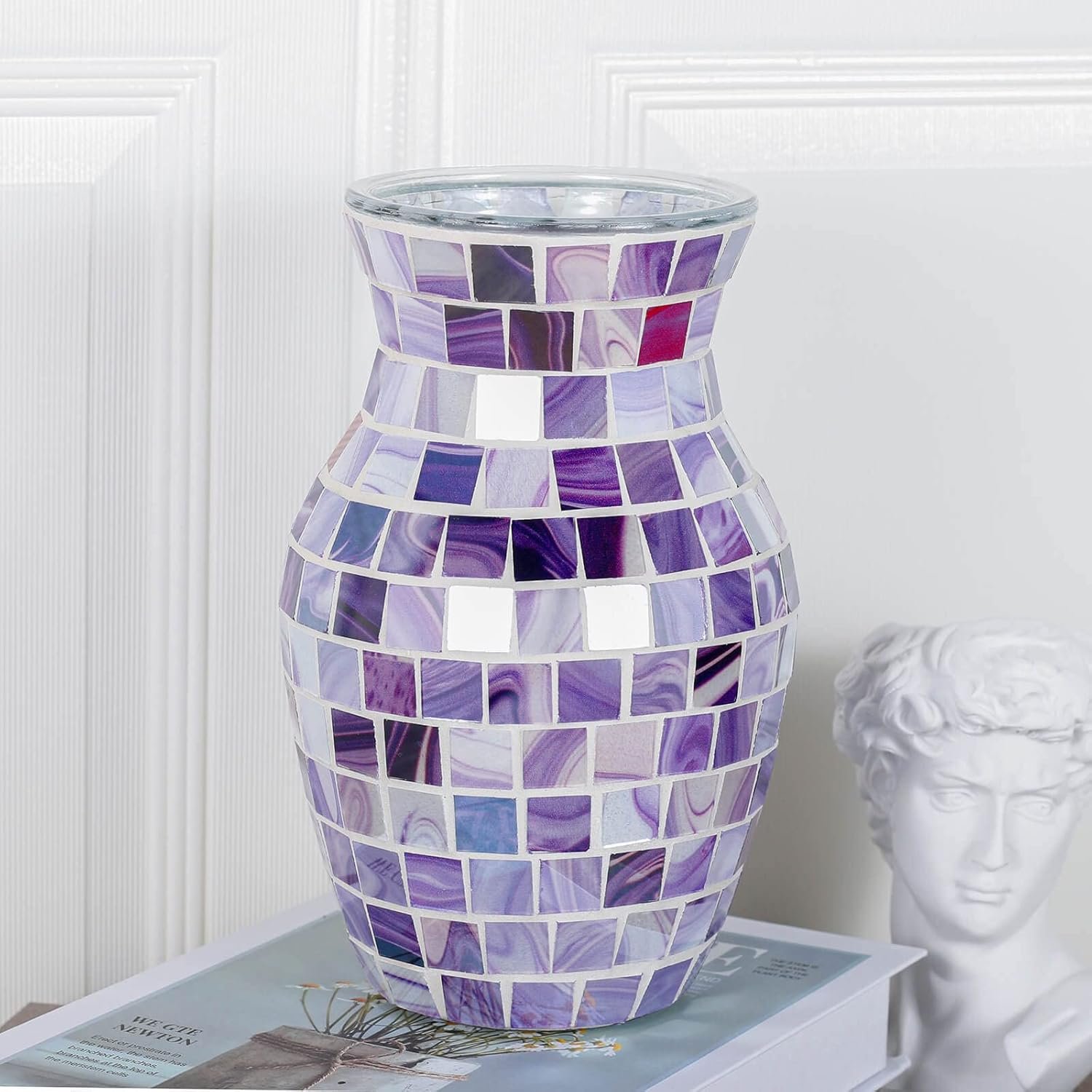 Purple Mosaic Glass Vase, 8 Inch Lavender Flower Vase | Lavender Tiles,...
