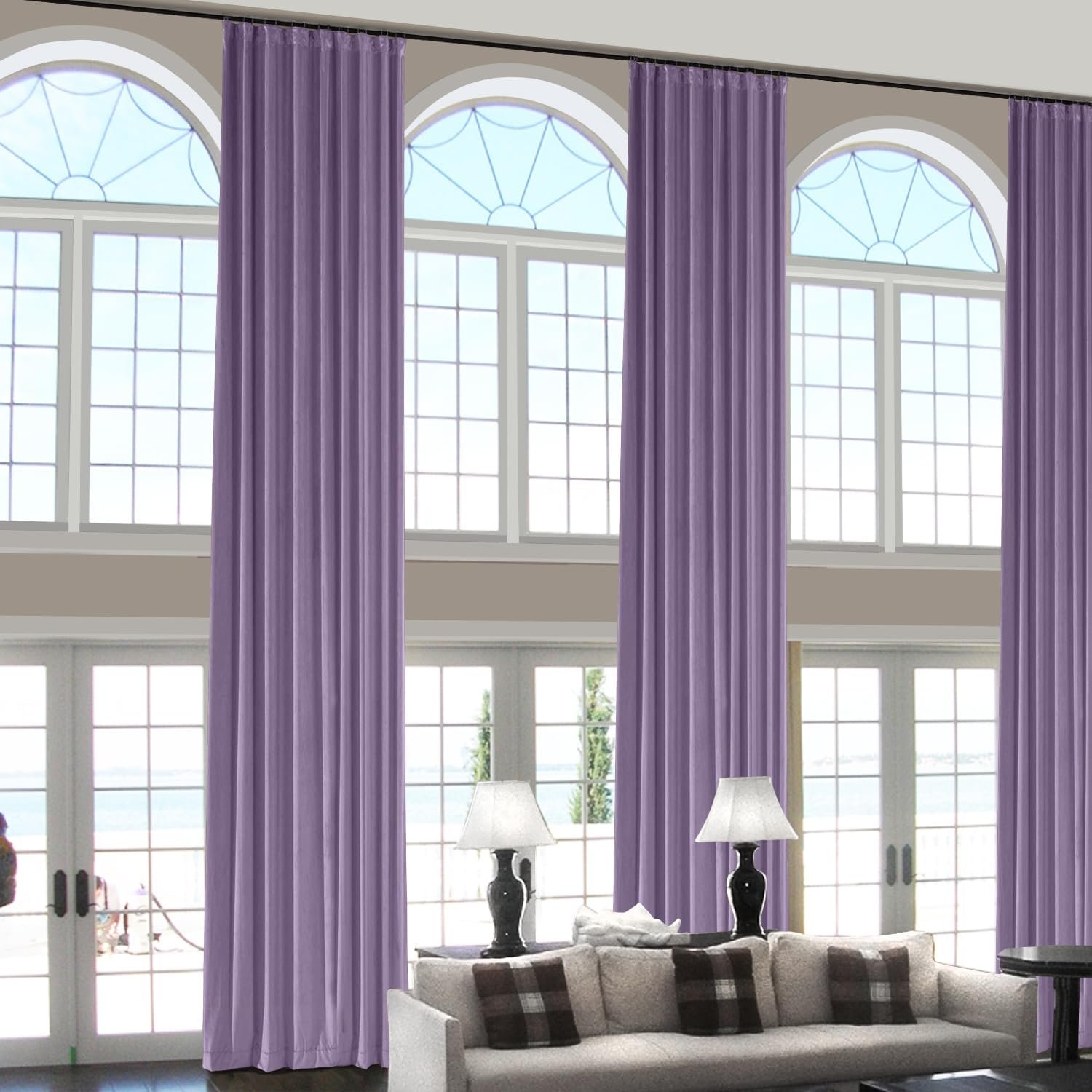 ChadMade 240 Inches Extra Long Velvet Curtains, 2 Panels 52Wx240L Violet, Rod...