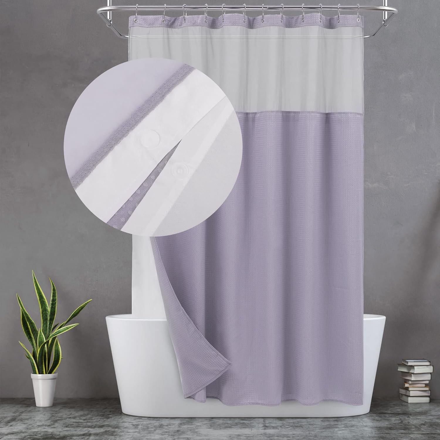 N&Y HOME Waffle Weave Shower Curtain with Snap-in Fabric Liner & 12 Metal Hooks...