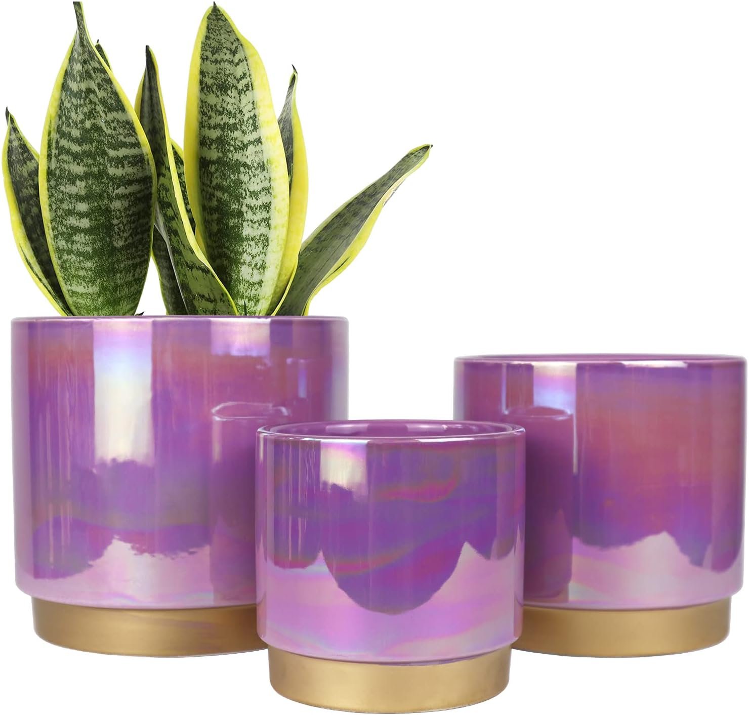 Gepege Ceramic Pots for Plants, Rainbow Pearl Glaze Planter with Drainage Hole,...