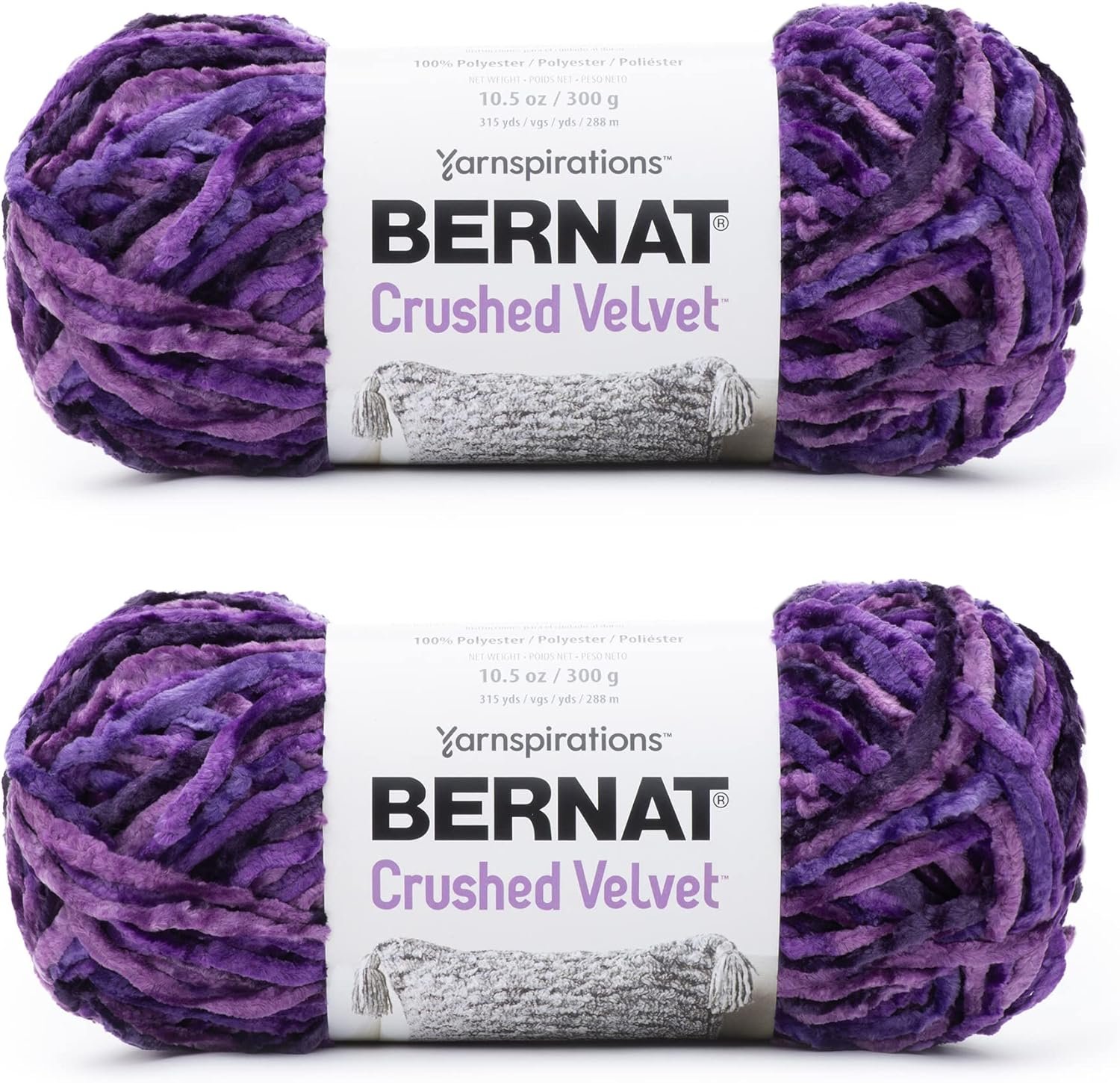 Bernat Crushed Velvet Potent Purple Yarn - 2 Pack of 300g/10.5oz - Polyester -...