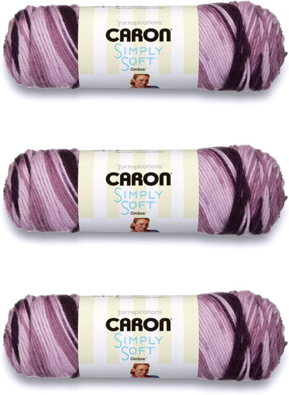 Caron Simply Soft Grape Purple Ombre Yarn - 3 Pack of 141g/5oz - Acrylic - 4...