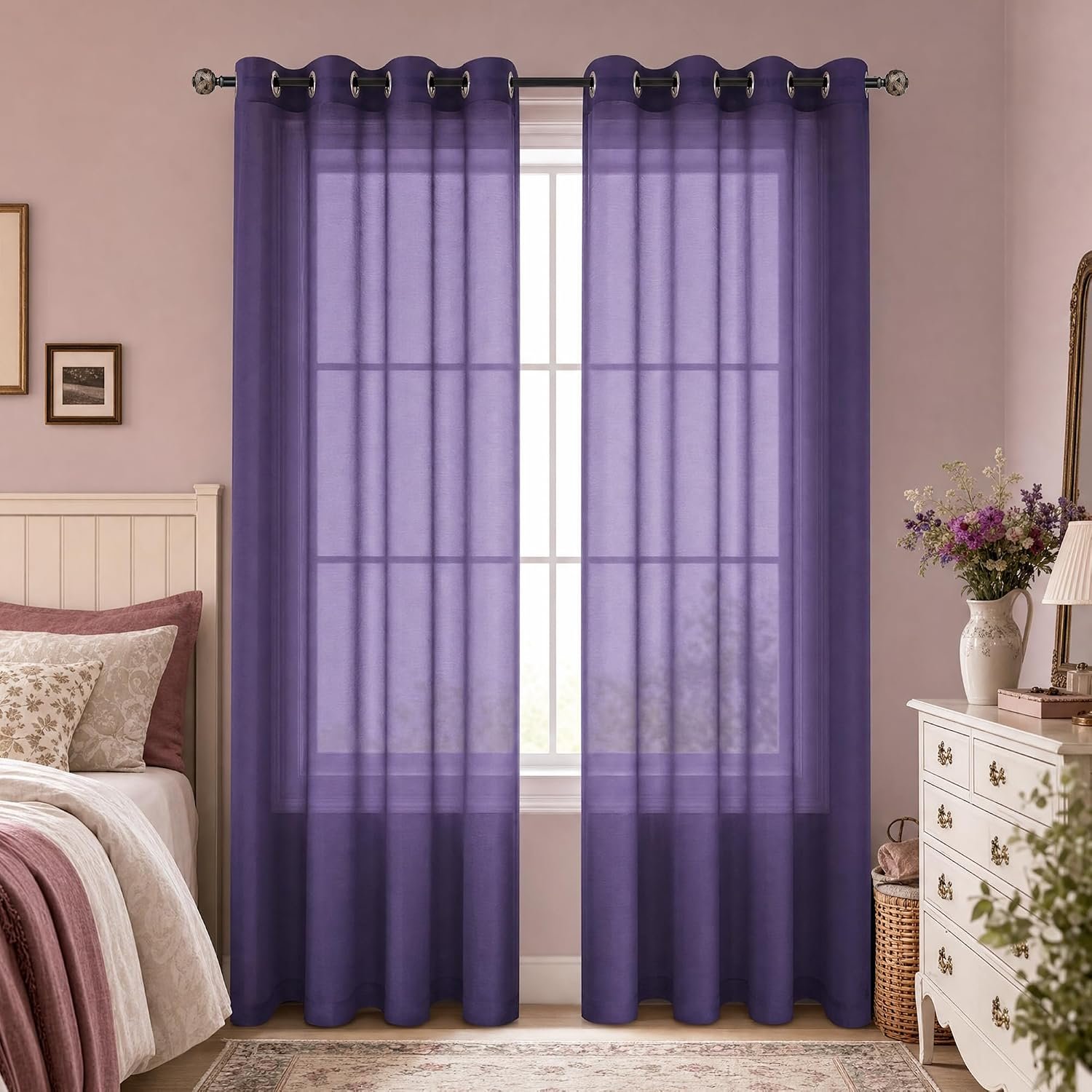 Mrs.Naturall Royal Purple Sheer Curtains for Girls Bedroom, Grommet Transparent...
