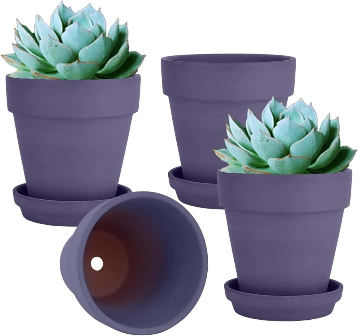 vensovo 6 Inch Purple Terracotta & Clay Pots for Plant with Saucer - 4 Pack...