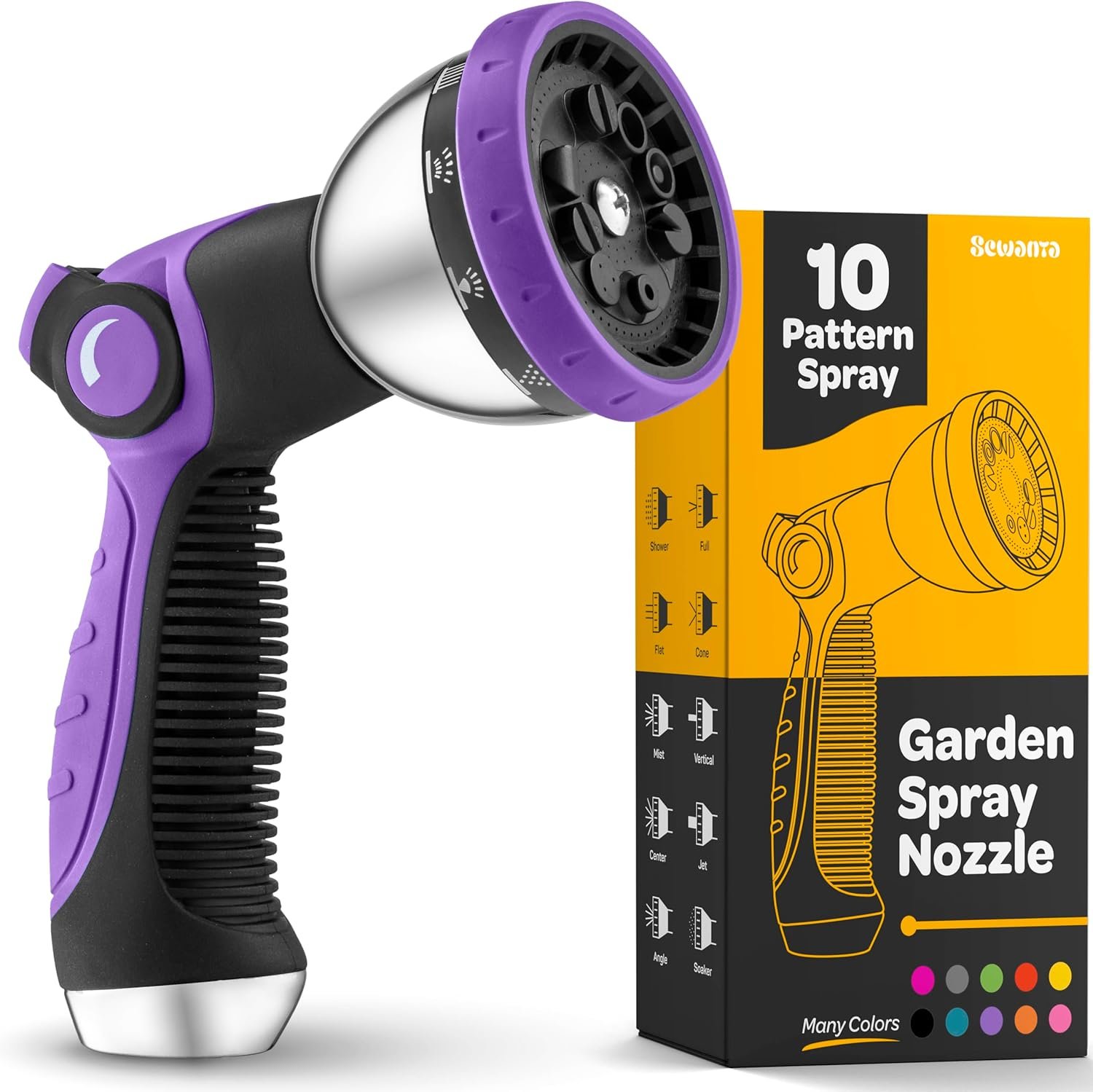 Hose Nozzle [Purple] Heavy Duty Hose Sprayer With 10 Adjustable Watering...