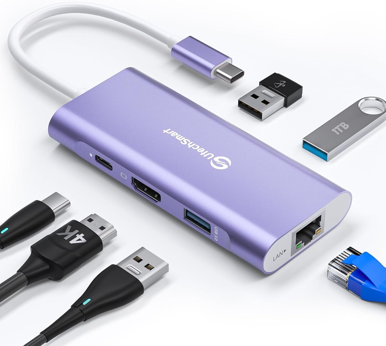 UtechSmart USB C Hub, Ethernet Multiport Adapter 6 In 1 USB C to HDMI Dock...