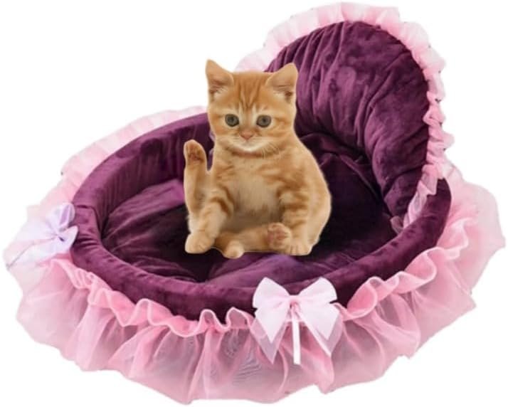 Heart-Shaped Cat Nest - Lace Princess Soft Cotton Velvet Warm Sofa Bed for Cats...