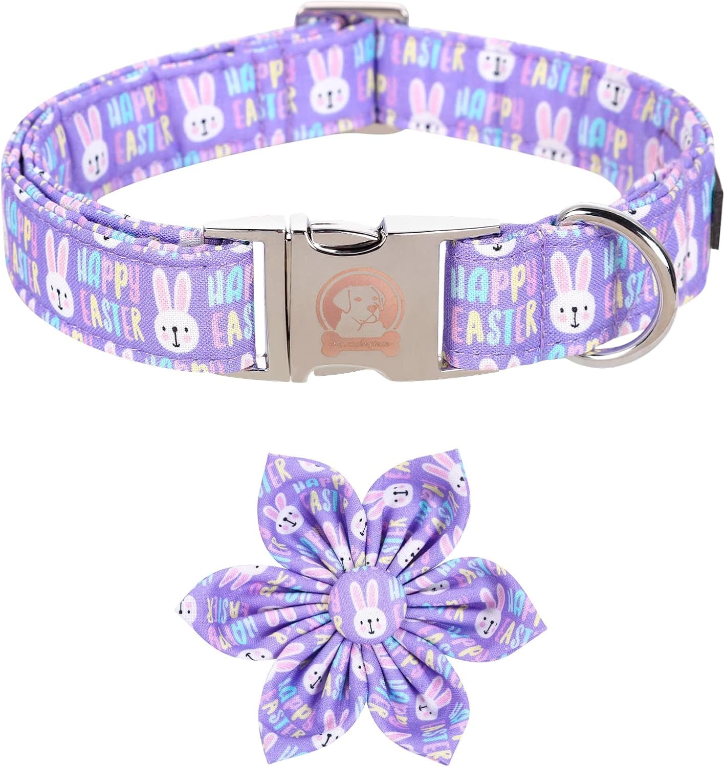 ·MR. CHUBBYFACE· Easter Dog Collar, Purple Rabbit Pet Collar with Flower,...