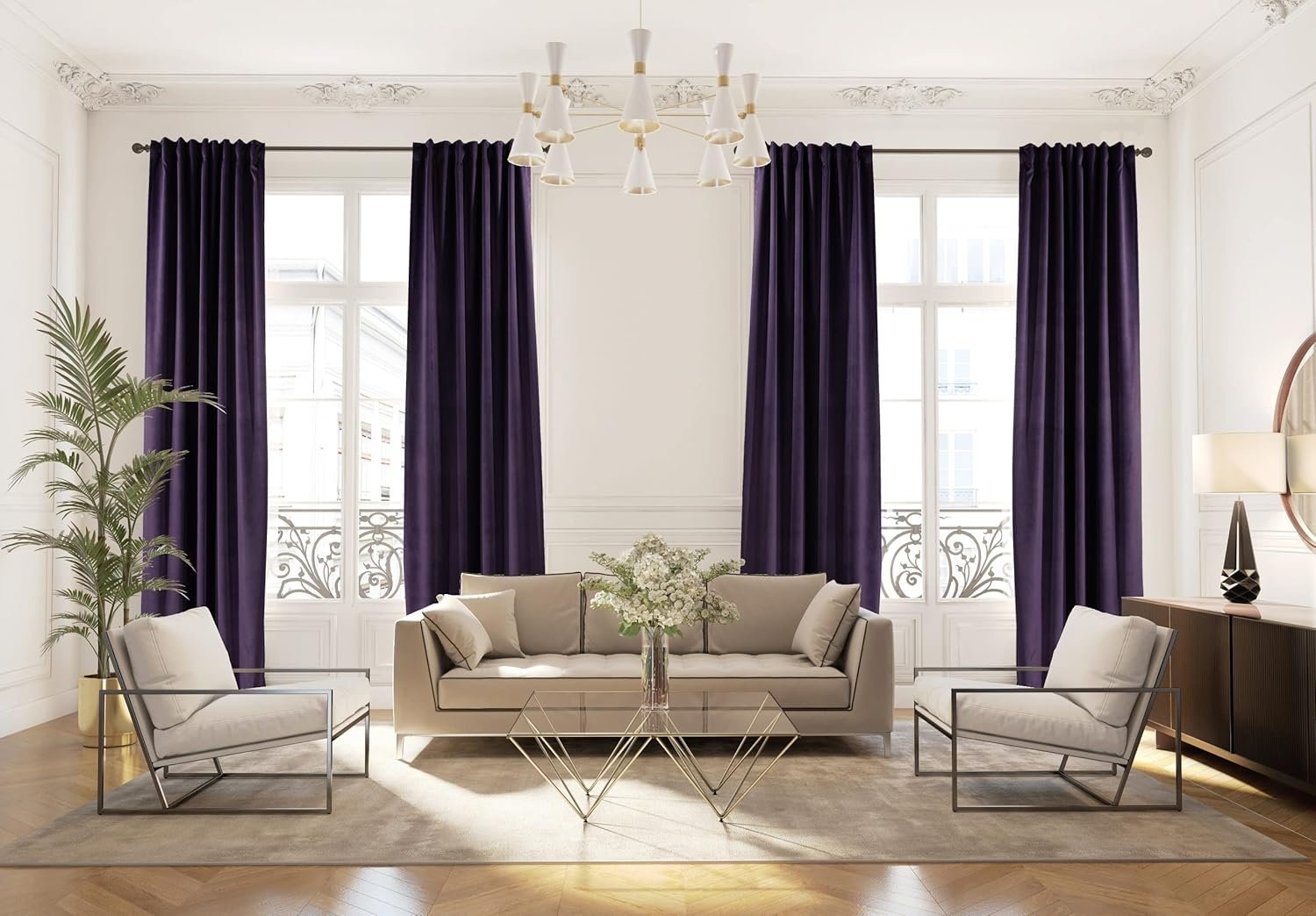 Extra Long Solid Luxury Matte Velvet Soft Curtain Rebecca Purple Single Panel...