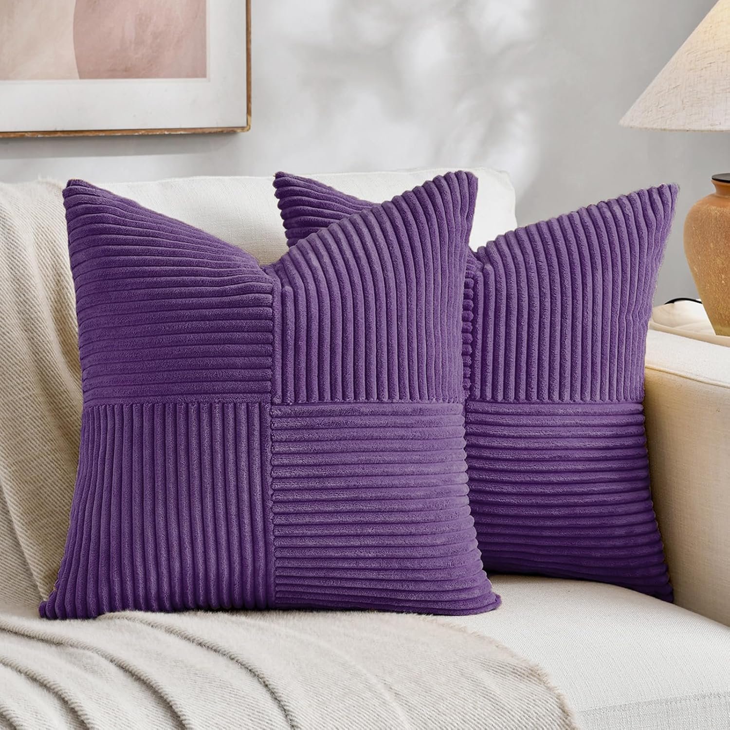 Fancy Homi 2 Packs Purple Decorative Throw Pillow Covers 18x18 Inch for Living...