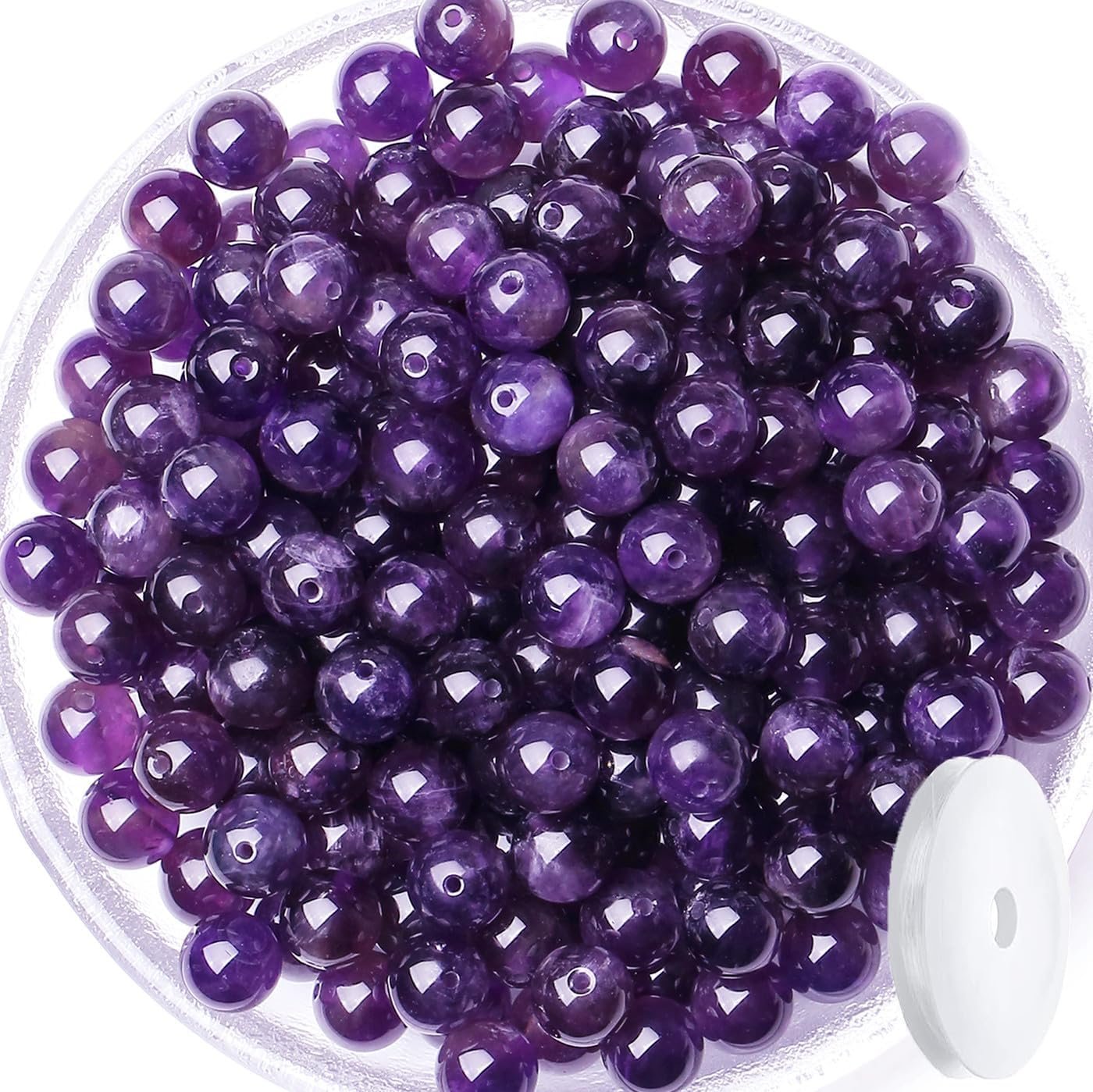 QINJIEJIE 60PCS Amethyst Beads 8mm Natural Stone Beads Round Loose Gemstone...