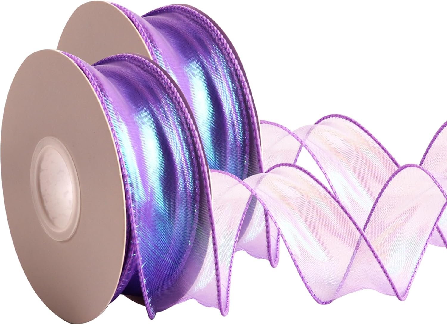 CMFYHM 2 Rolls Laser Purple Organza Ribbon 1-1/2 Inch Wide 10 Yards for Gift...