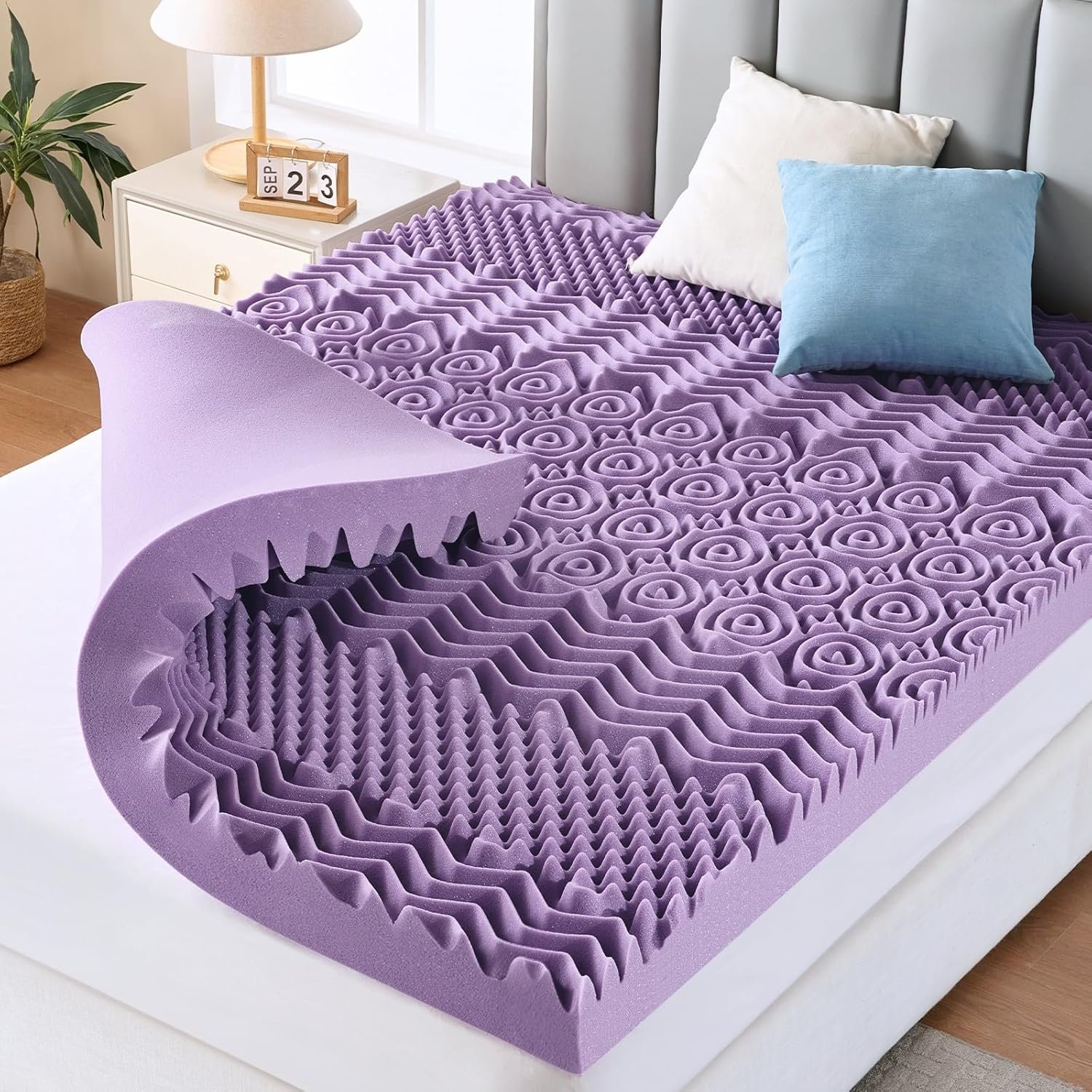 MUXHOMO 3 Inch 7-Zone Queen Mattress Topper, Egg Crate Memory Foam Mattress...