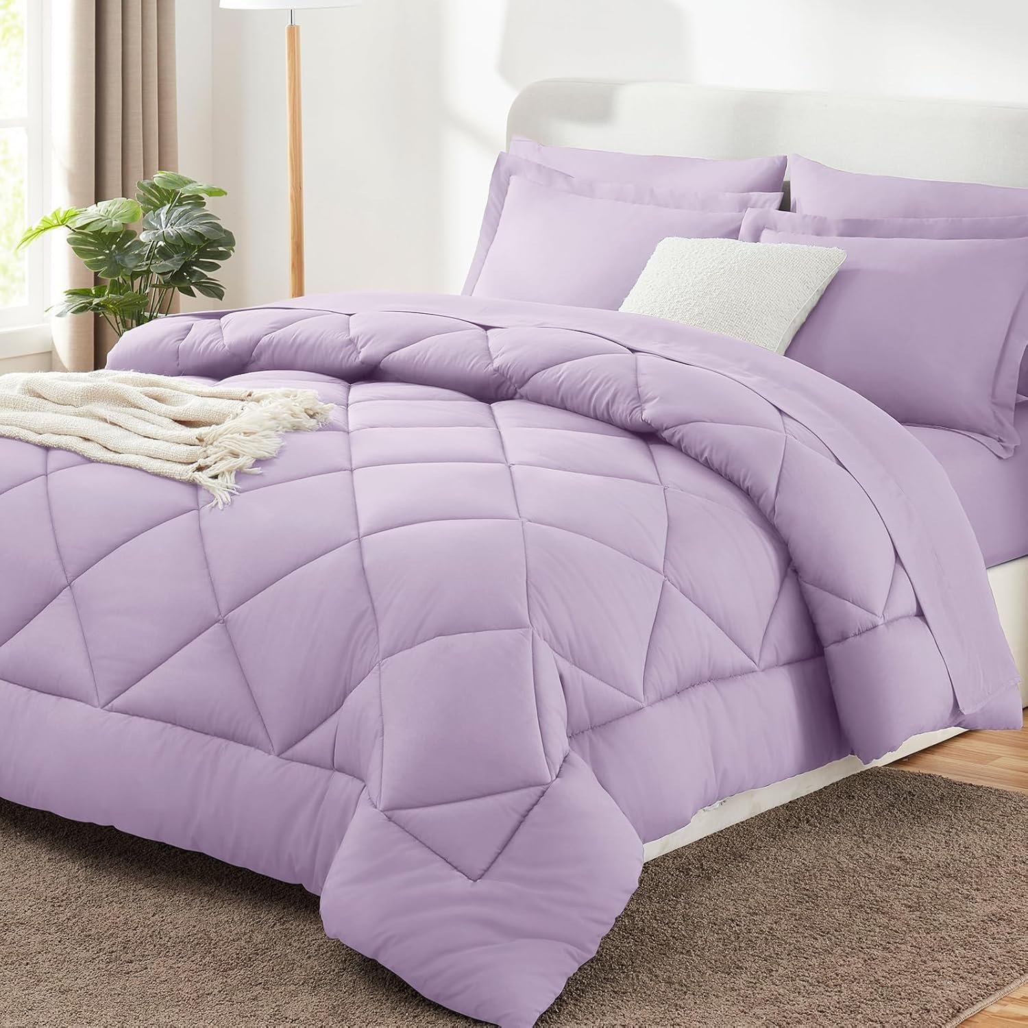 CozyLux Queen Comforter Set Light Purple - Bed in a Bag Queen Size 7 Pieces,...