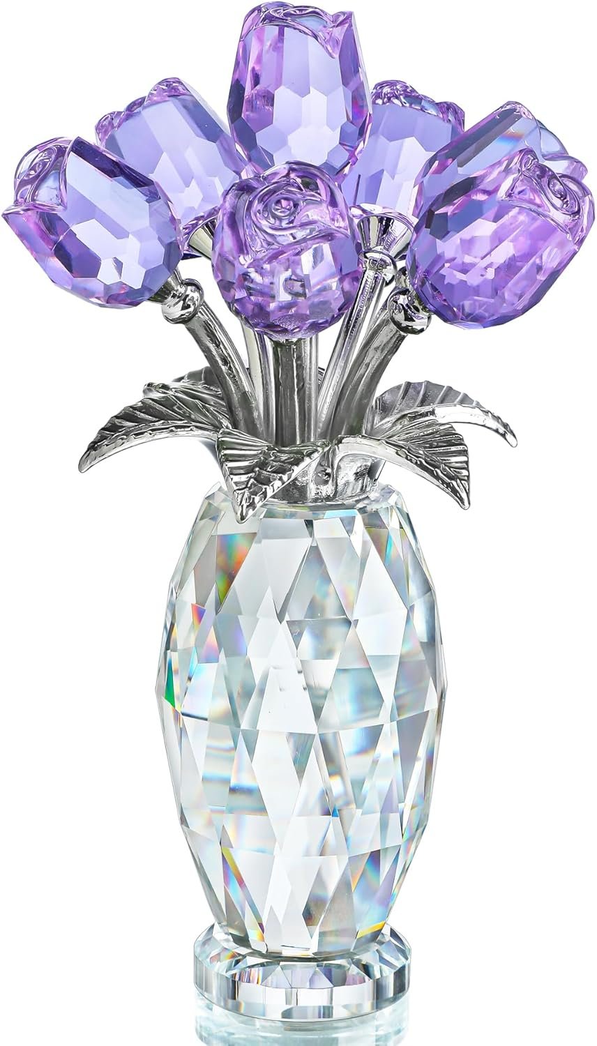 H&D HYALINE & DORA Crystal Rose Purple Flower Figurine,Rose Gifts for Mom Wife...