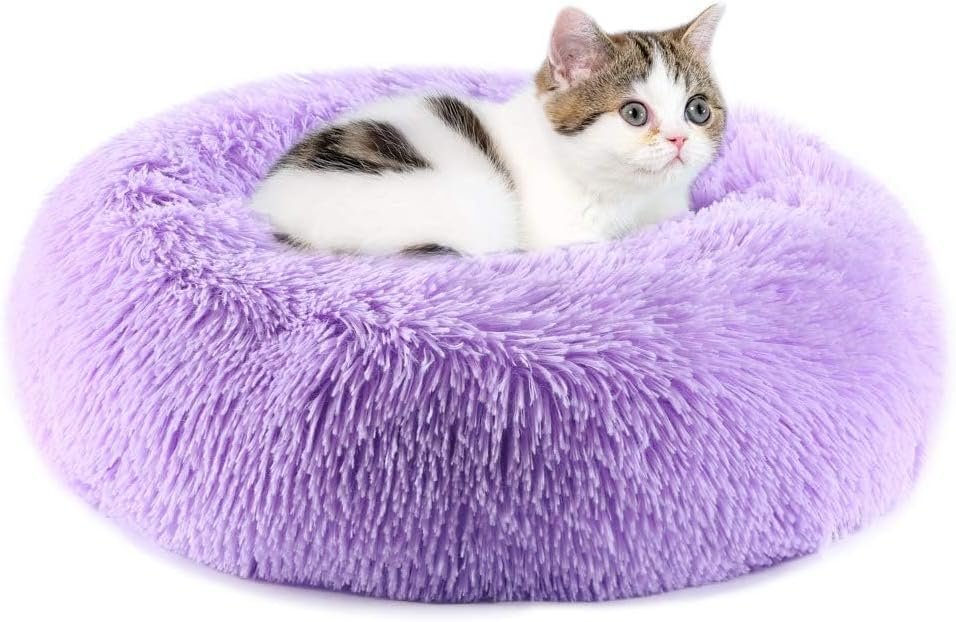 Purrfect Cat Beds - Washable 20 inches, Anti-Anxiety Round Plush Faux Fur,...