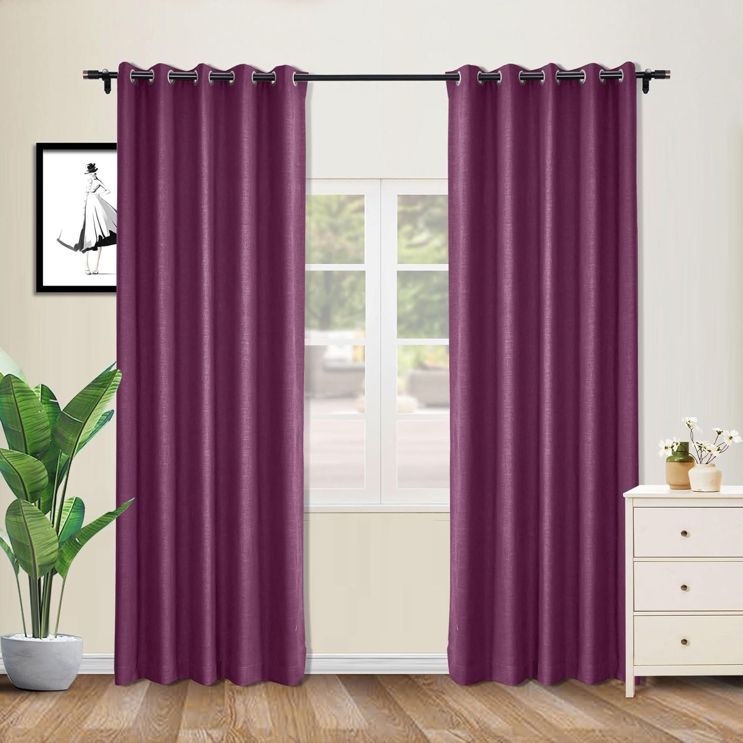 coloeaf 150" Wx96 L Blackout Curtains for Living Room Faux Linen Textured...