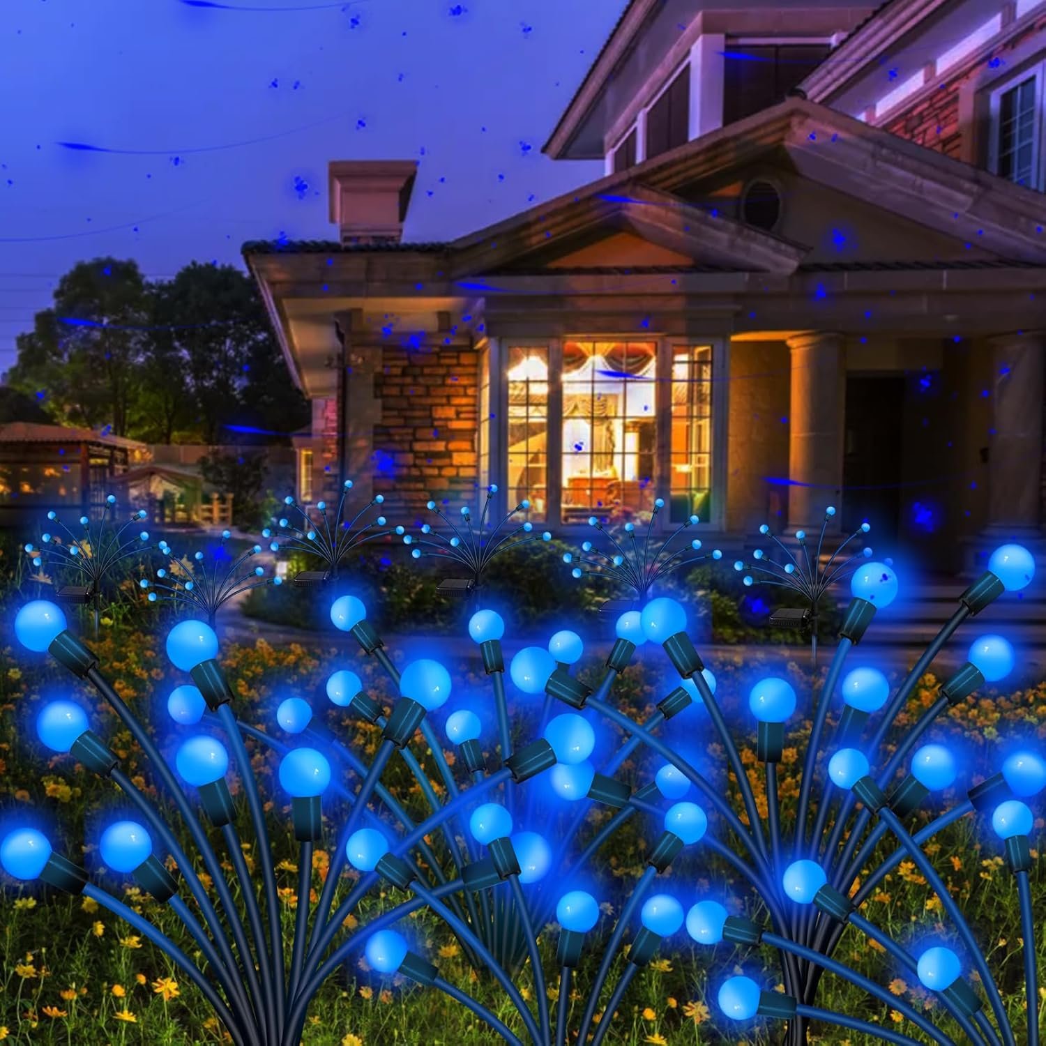 Kohlrabi Solar Garden Lights Outdoor, 2 Pack 16 LED Solar Blue Firefly Lights...