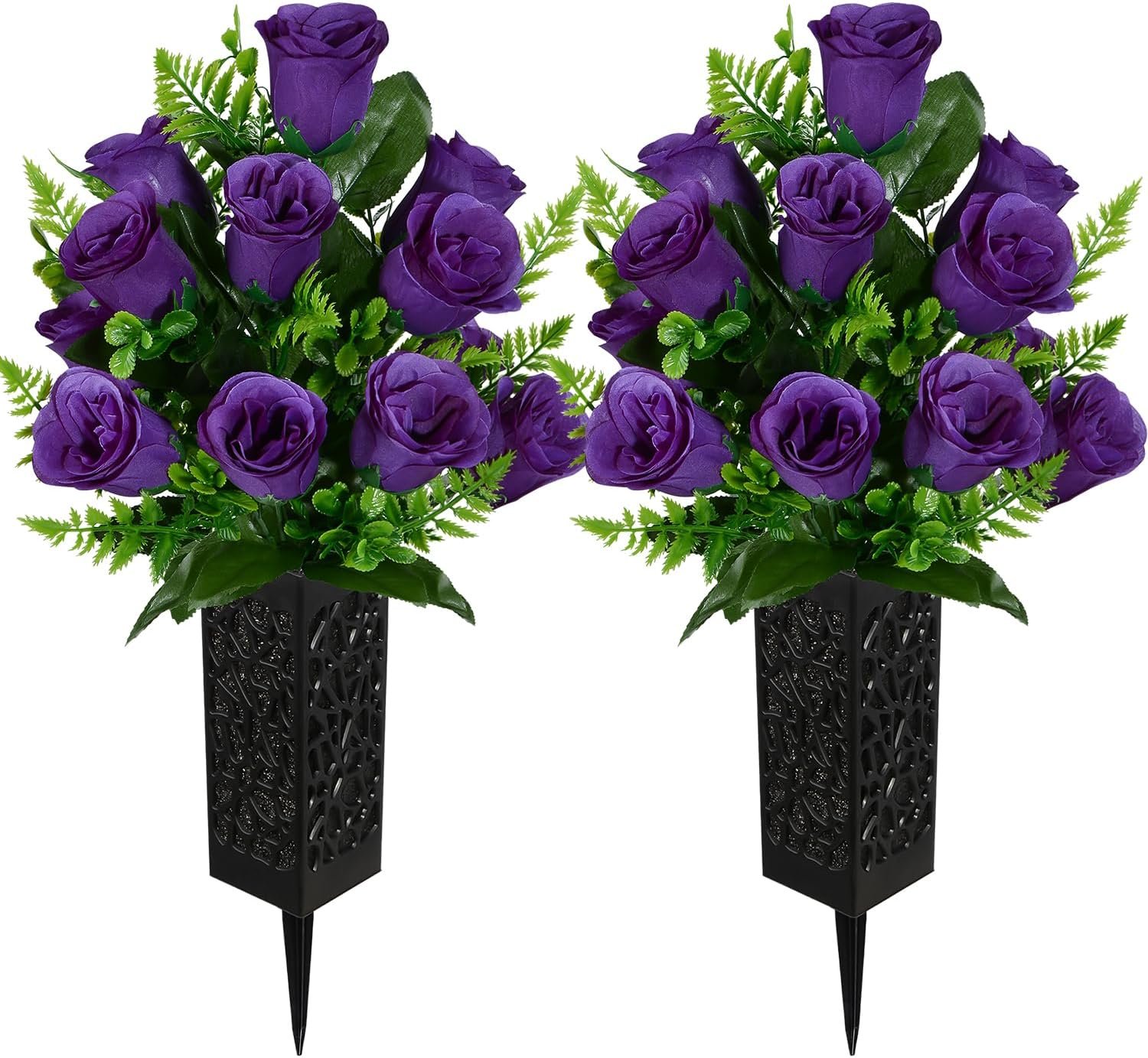 Artificial Cemetery Flowers, Grave Memorial Flowers, Set of 2 Artificial Rose...