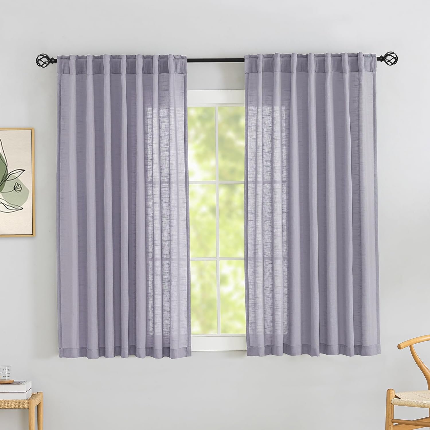 Lavender/Light Violet Linen Back Tab Curtains 64 Inches Long 2 Panels Set for...
