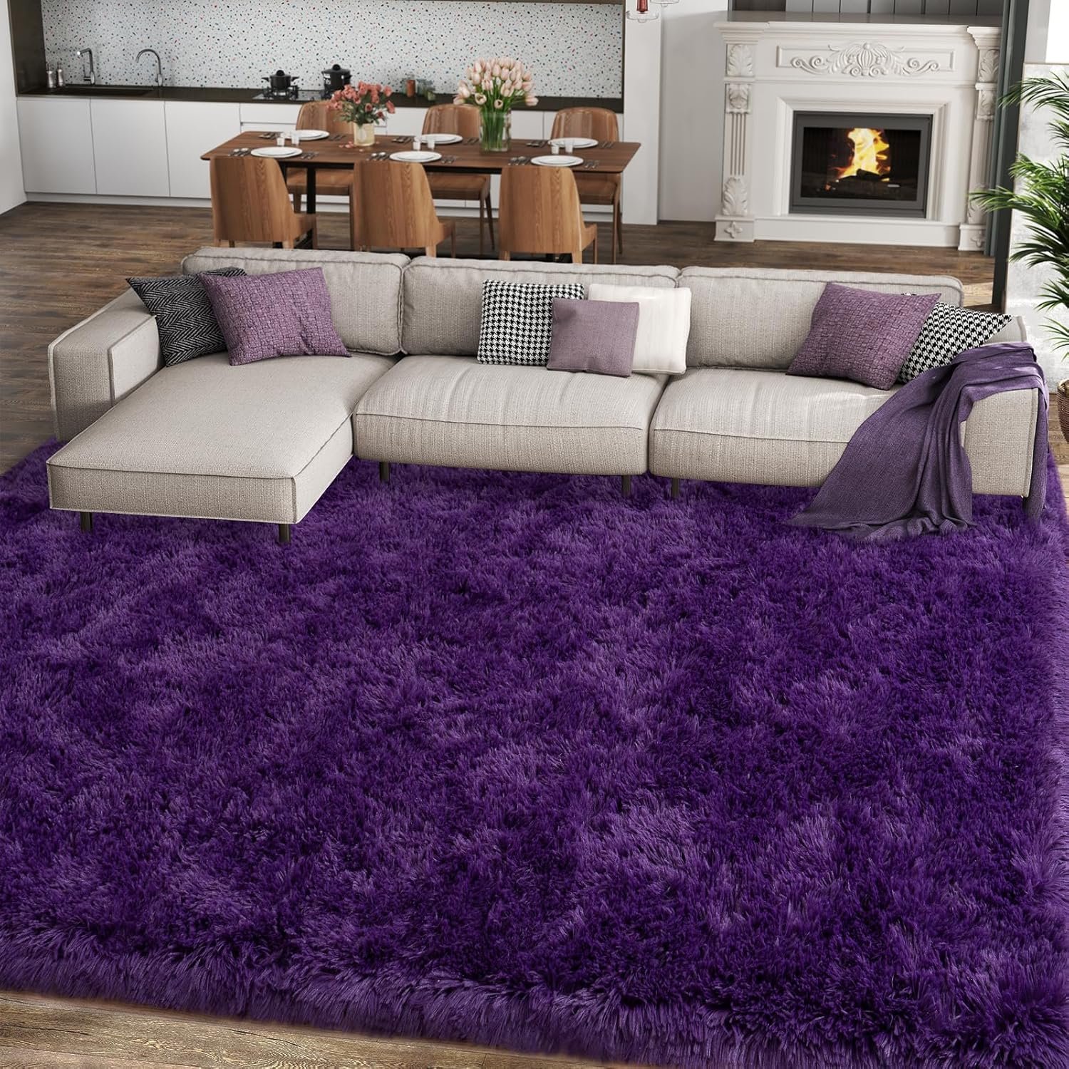 8x10 Large Area Rugs for Living Room, Ultra Soft Purple Big Shag Rug for...
