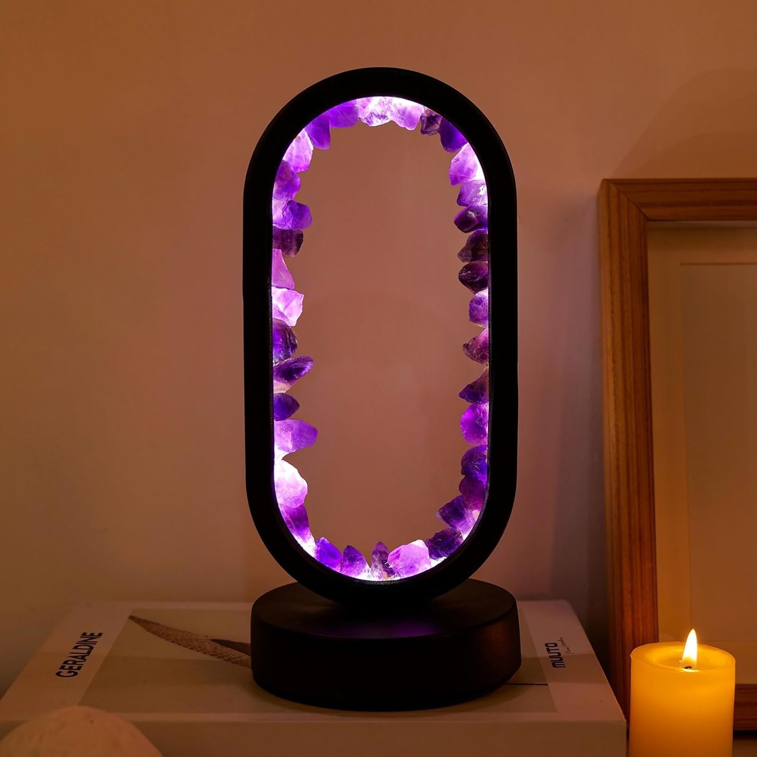 Runyangshi Crystal Lamp Amethyst Raw Stone Ellipse Night Lamp Natural Healing...