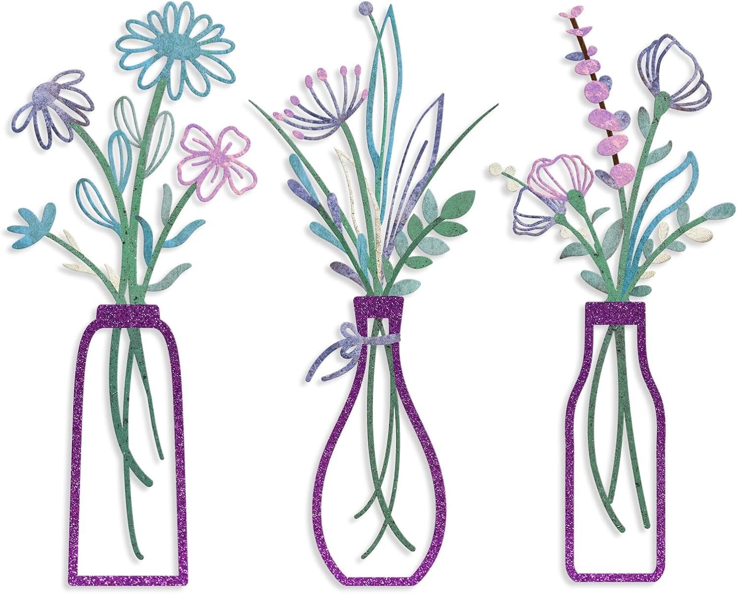 Pigort 3 Pieces Metal Flowers Wall Arts - Rustic Farmhouse Decor Purple...
