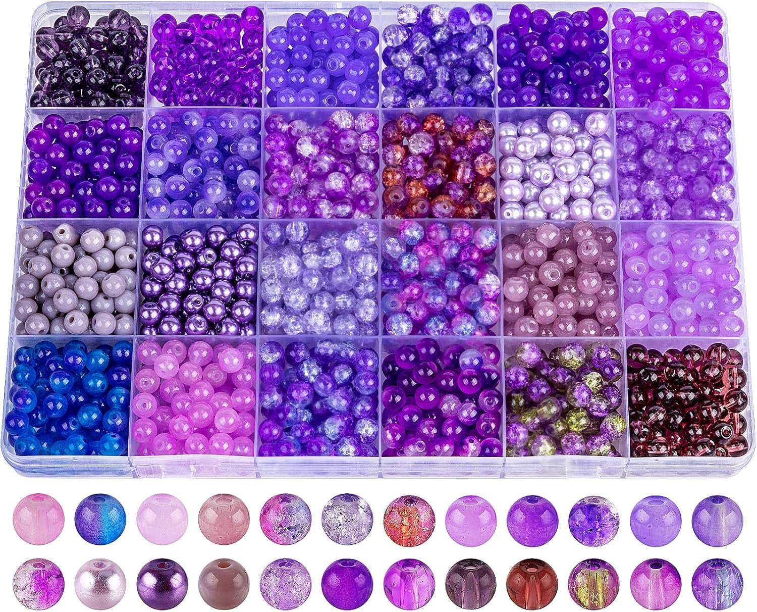 XSEINO About 1200PCS 6mm Glass Beads Bracelet Making Kit,24 Assorted Violet...