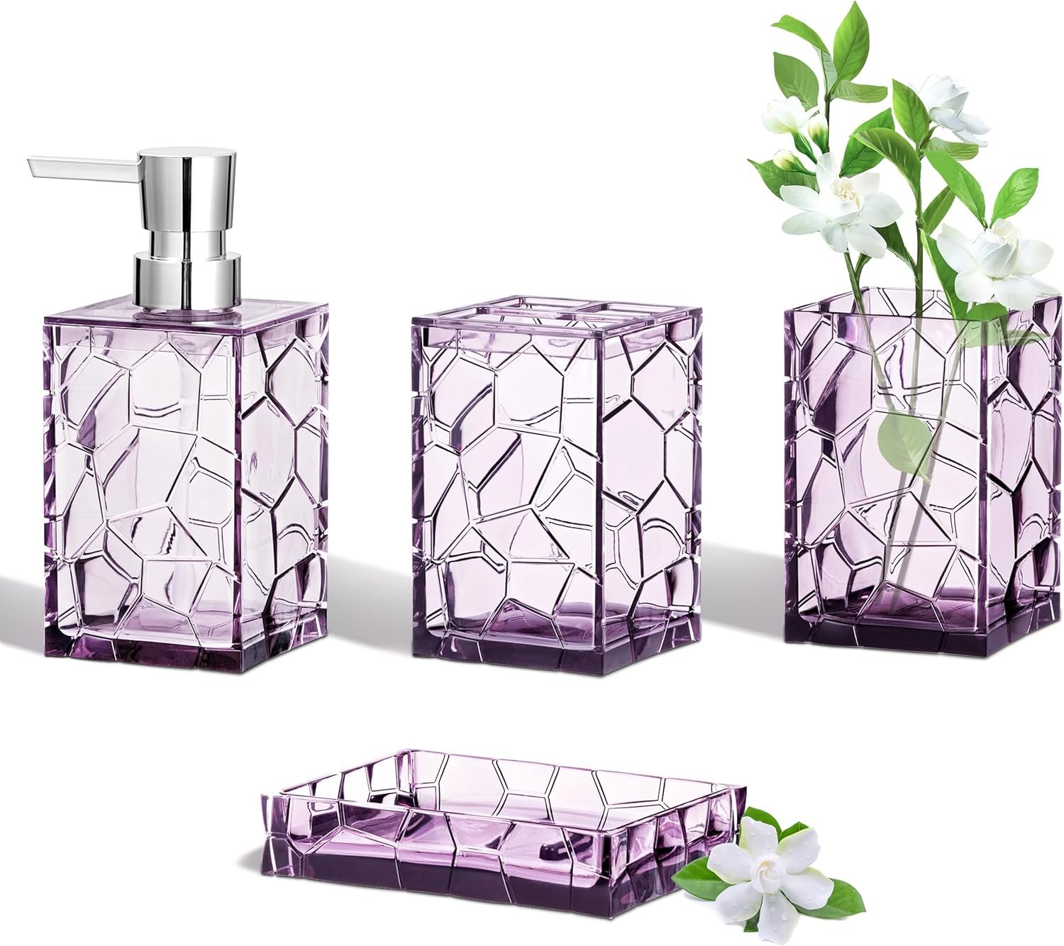 HBlife Bathroom Accessories Set, Lavender Purple Acrylic Bathroom Counter Set...