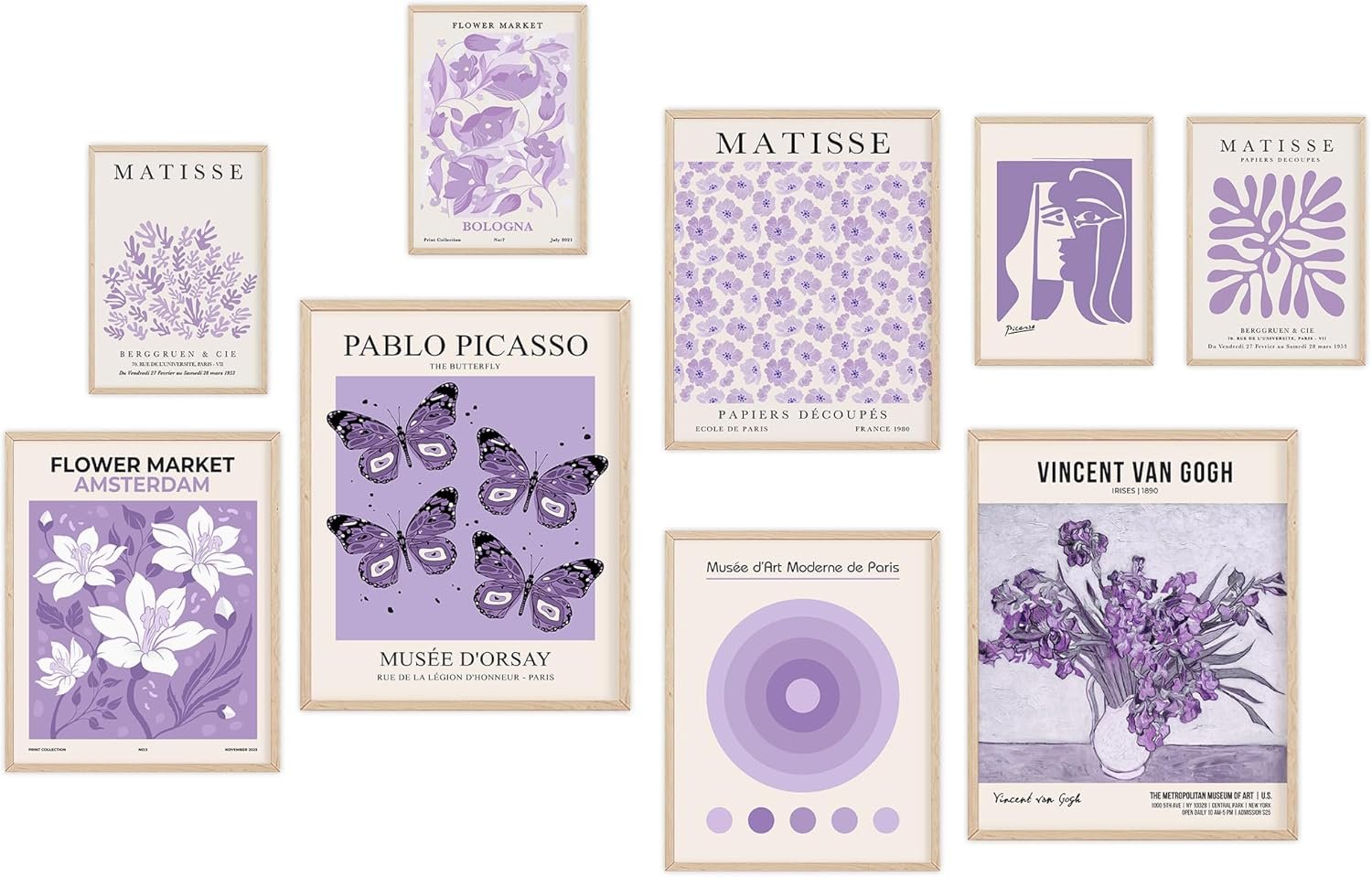 KONGSY Purple Wall Art Prints Set of 9, Lavender Abstract Matisse Exhibition...