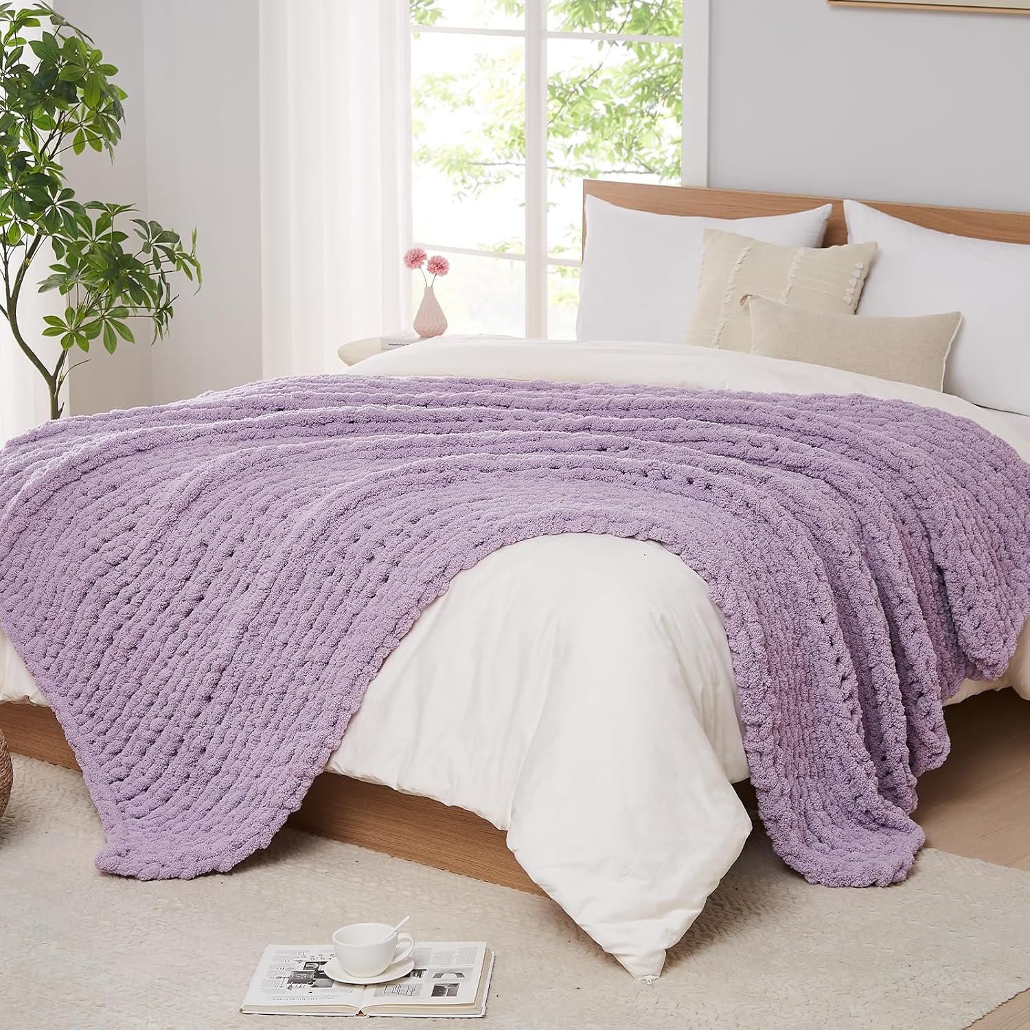 L'AGRATY Chunky Knit Blanket Throw: 80''x90'' Chenille Chunky Knitted Throw...