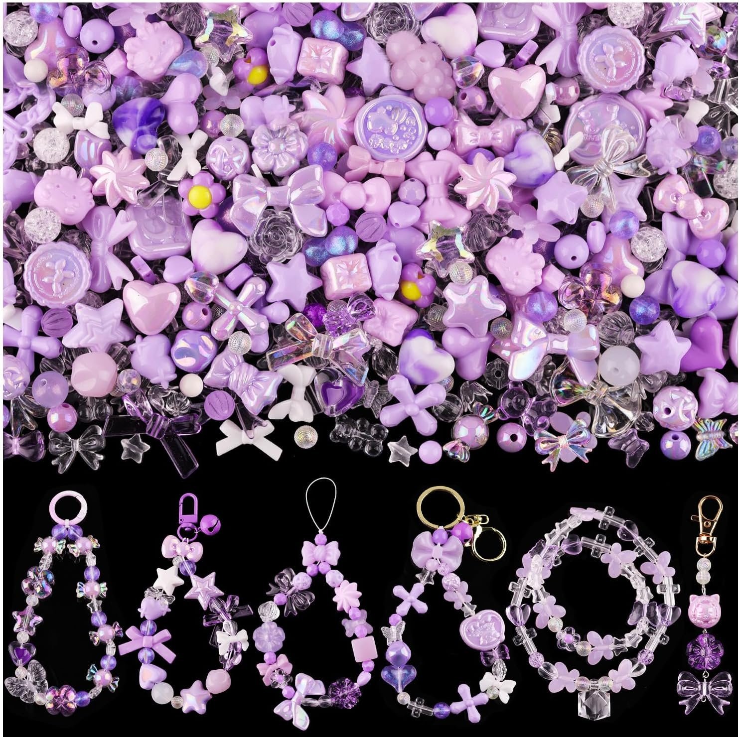 200-260PCS TINKRSTUFF Assorted Purple Acrylic Beads For Bracelet Making, Cute...