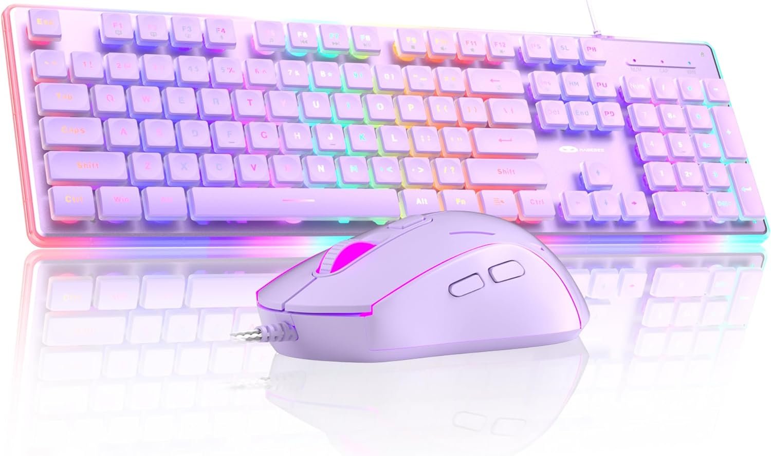 Camiysn Creamy Gaming Keyboard and Mouse, Purple 104 Keys RGB and 6 Speed RGB...