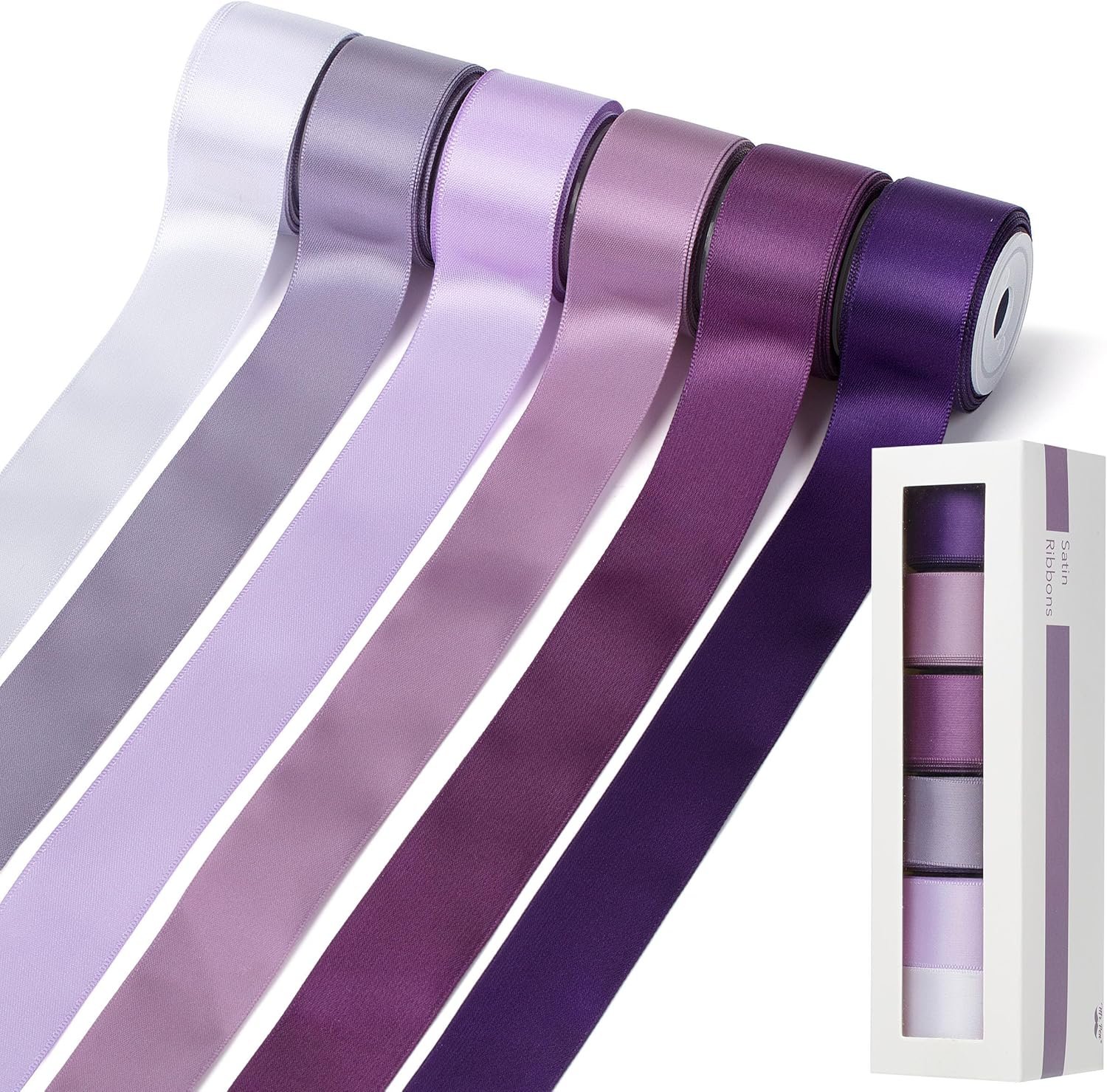 Mr. Pen- Satin Ribbon, 6 Rolls, 1 Inch, 5 Yards/Roll | Shades of Purple Satin...