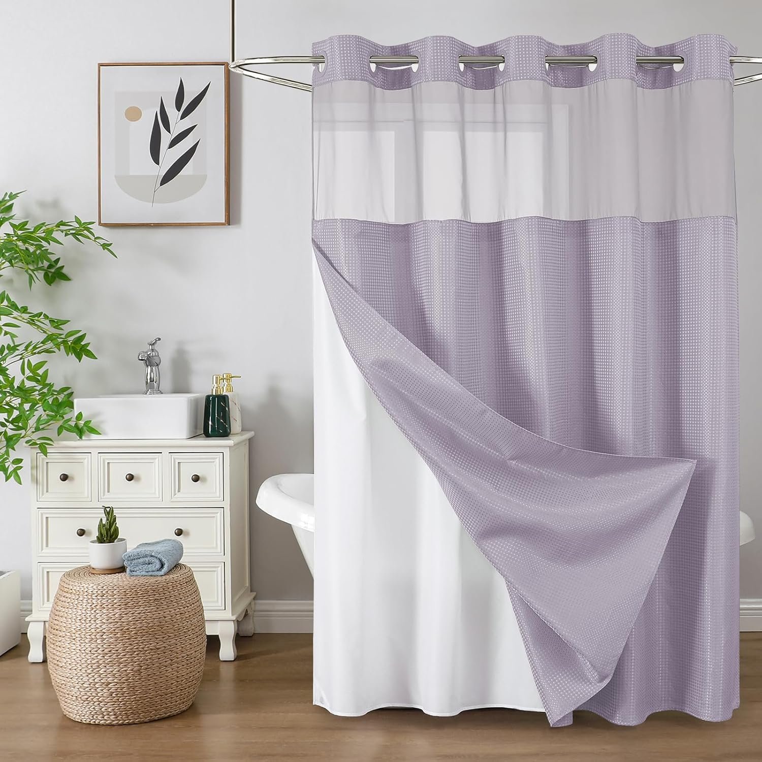 Colorful Star No Hook Shower Curtain with Snap in Fabric Liner, Waffle Weave...