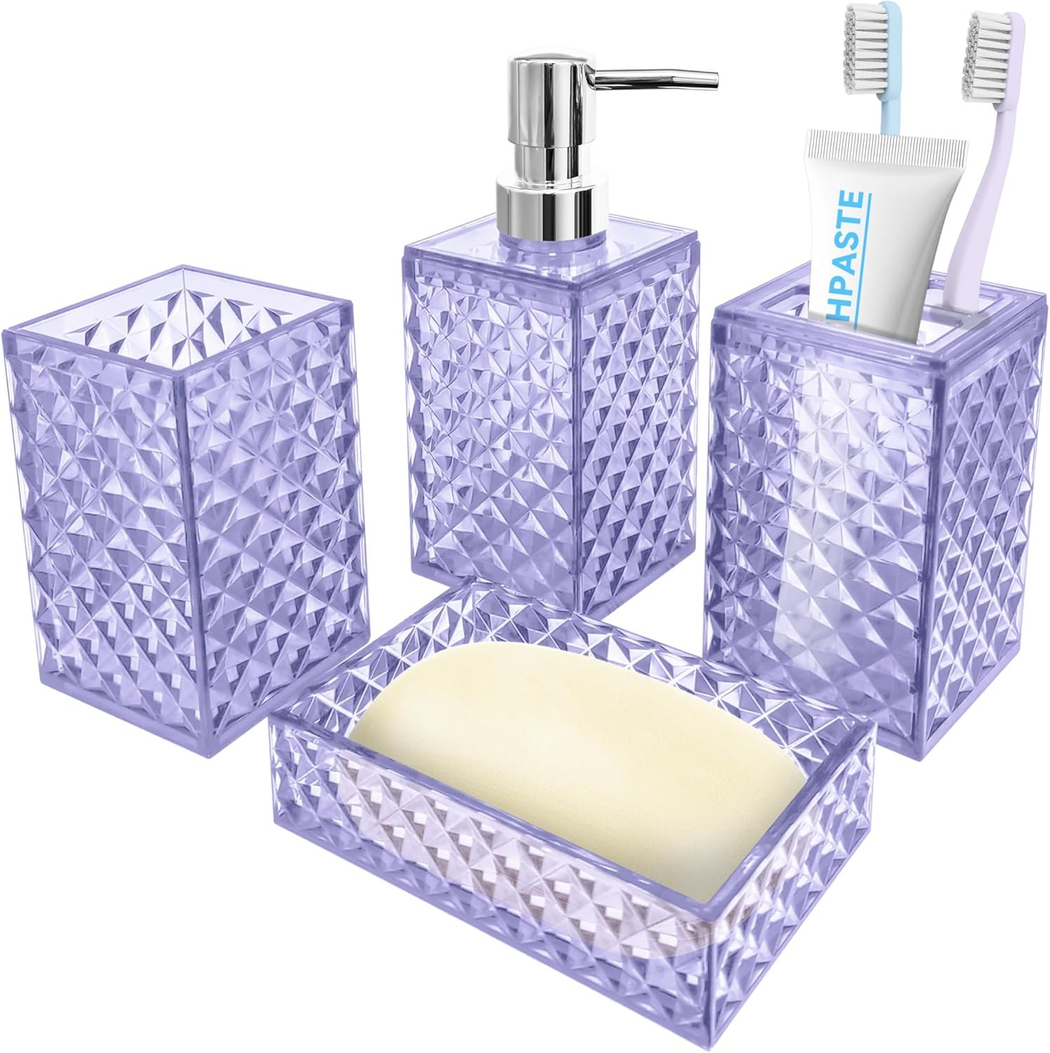 Bathroom Accessory Set, 4 PCS Light Purple Bathroom Accessories Set, Soap...