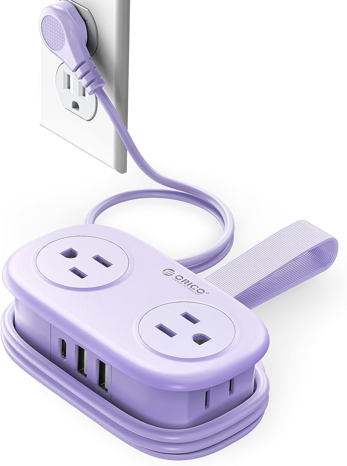 ORICO 4FT Purple Cruise Approved Travel Power Strip with 4 AC Outlets, 2 USB-A...