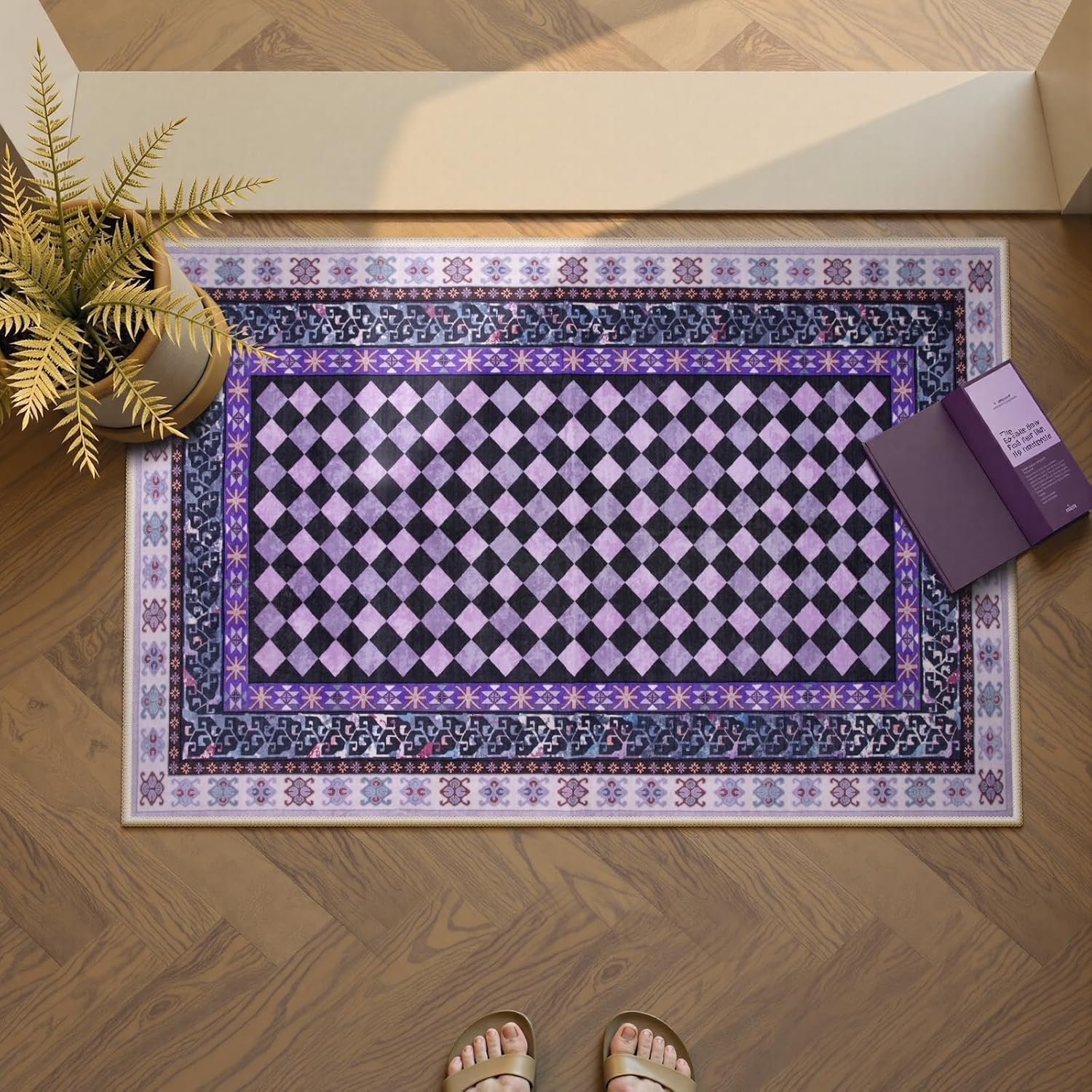 Wonnitar Washable 2x3 Checkered Rug Non Slip Kitchen Mats for Floor, Small Door...