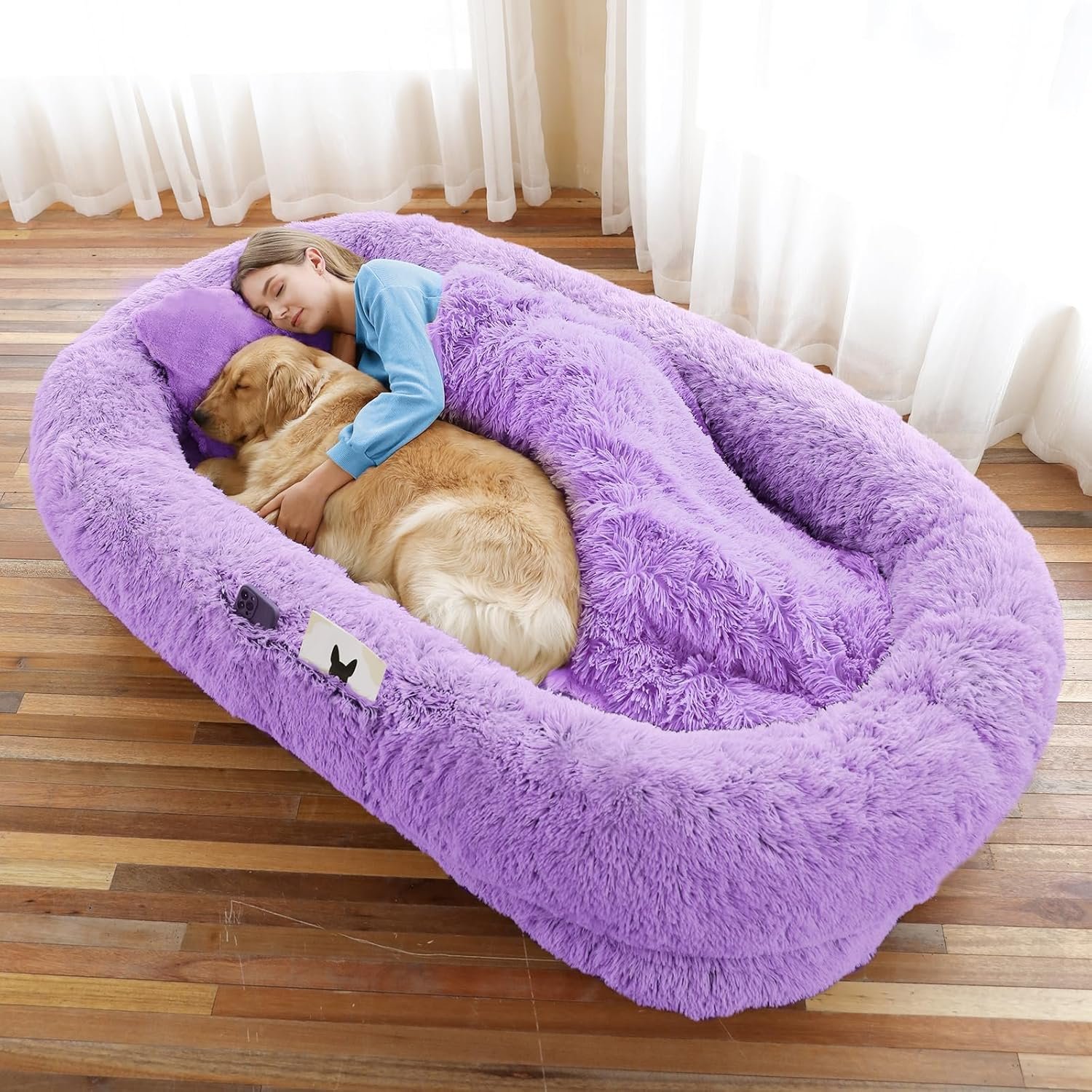 Human Dog Bed, 71''x45''x12'' Size Fits You and Pets, Washable Faux Fur Pet Bed...