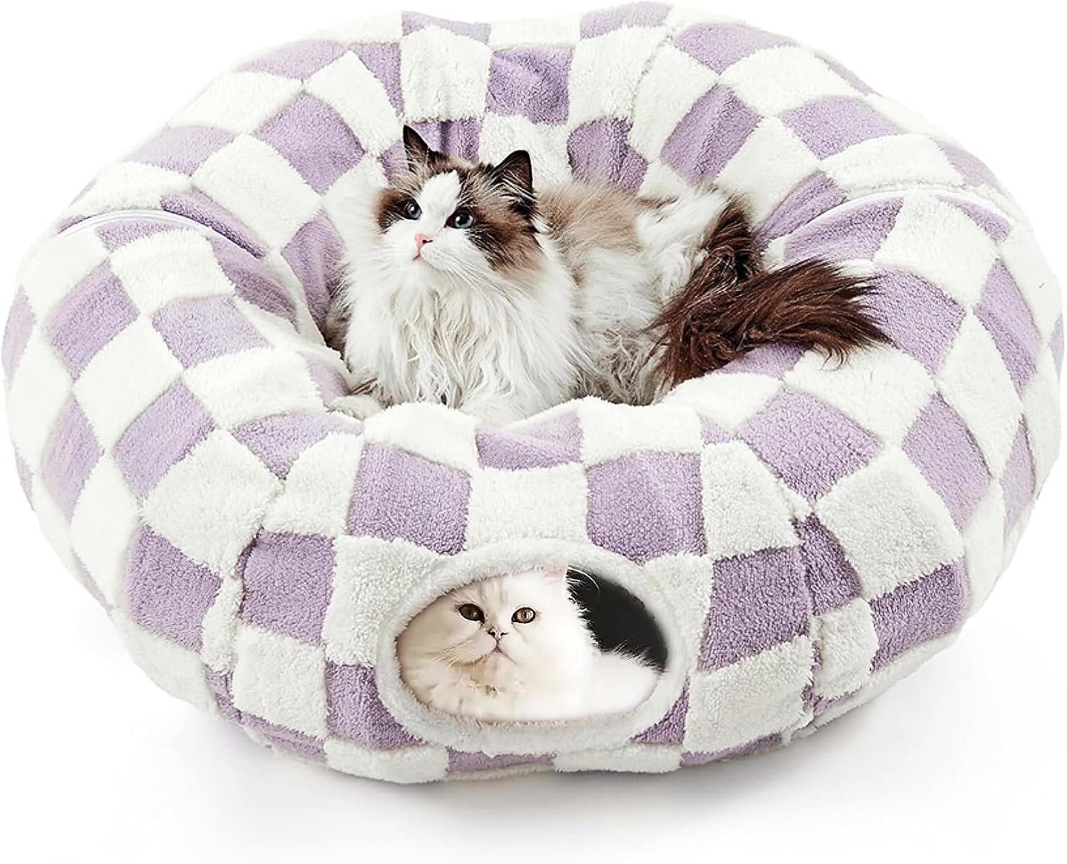 Cat Tunnel Bed with Washable Cushion for Indoor Cat, Donut Cave Tube Toys for...